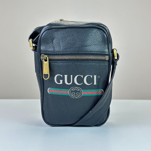 Gucci Handbags - Gucci Black Leather Gucci Printed Shoulder Bag Crossbody